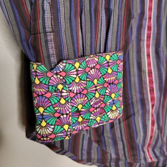 Robert Graham Men's XL Button Down Striped Flip Cuff Multicolored Shirt MIssing - Picture 10 of 13
